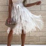 V-Neck Lace Sleeveless Layered Midi Dress