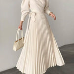 Office Pleated Asymmetric Solid Color Lapel Maxi Dresses