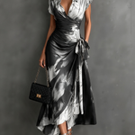 Carlotta | Midi Wrap Dress in Abstract Print