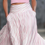Elegant Retro Flowy Pink Striped Chiffon Skirt