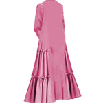 A-Line Long Sleeves Buttoned Layered Pleated Pockets Ruffled Solid Color Split-Joint Stand Collar Maxi Dresses