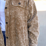Khaki Vintage Distressed Mineral Wash Oversized Shacket