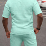 KZZ Men's Summer Solid-Color Stylish Casual Short-Sleeve Set