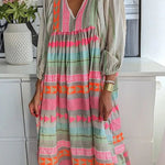 Whisked Away Geometric Color Block Printed A-line Midi Dress