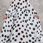 High Waisted Long Sleeves Pleated Polka-Dot See-Through Split-Joint Deep V-Neck Maxi Dresses Outerwear