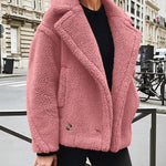 Lapel Fleece Jacket Long Sleeve Pockets Faux Fur Dressy Fall Outfits