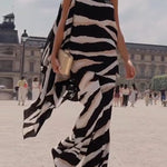 Loose Sleeveless Asymmetric Zebra-Stripe One-Shoulder Vest Top