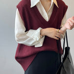 Soft Felt Loose Fit V Neck Sweater Vest
