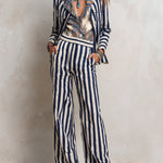 Retro Striped High-waisted Straight-leg Pants