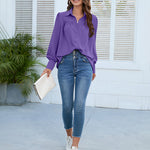 Nadorine V Neck Button Down Shirts Long Sleeve Collared Blouses Tops