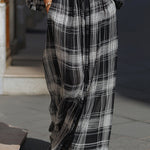Elegant Off-the-Shoulder Plaid Maxi Dress