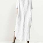 Loose O-Neck Casual Baggy Pockets Short Sleeve Split Long Dress