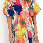 A-Line High Waisted Flower Print Pleated Split-Joint Zipper V-Neck Maxi Dresses