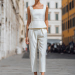 Chic Square Neck Peplum Top And Cropped Trousers Two-Piece Set