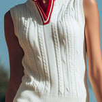 【24-hour shipping out】Retro Sports Style Stand-up Collar Pleated Sleeveless Knitted Top Pleated Skirt Suit