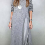 Retro knitted slit two-piece long skirt