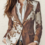 Long Sleeves Buttoned Contrast Color Pockets Printed Split-Back Notched Collar Blazer Outerwear