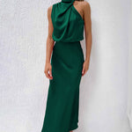 Long Formal Satin Dress Mock Neck High Neck Evening Dress