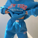 Two Piece Outfits Casual Lounge Sets Round Neck Sweatshirt Pullover with Hip Hop Pants