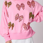Christmas Bow Sequin Loose Casual Long Sleeve Sweatshirt