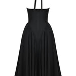 Solid Halter Deep V Neck A-Line Midi Dresses