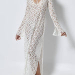 Santorini Sunset Floral Lace Long Sleeve Slit Vacation Maxi Dress