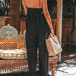 Sleeveless Strap Loose Jumpsuits Stretchy Long Pants Romper with Pockets