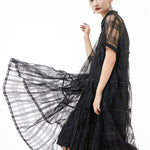 Original Solid Color Hollow See-Through Thin Midi Dress