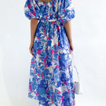 Elegant Square Neck Printed Puff Sleeve Long Dress