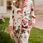 Satin Cartoon Print Long Sleeve Pajama Set