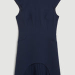 Military Style Cap Sleeve High Neck Patchwork Pleated Hem Mini Dress