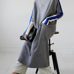 Long Sleeves Loose Contrast Color Stand Collar Maxi Dresses