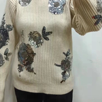 Turtleneck Loose-fitting Sequined Floral Pattern Long Sleeve Knitted Sweater