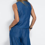 Nadorine Chic Denim Two Pieces Set Sleeveless Vest And Wide Leg Pants