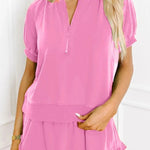 Women's Casual Puff Sleeve Top and Ruffle Shorts Set