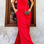 Margovil 3D Flower Side Slit Cotton Linen Maxi Cami Dress