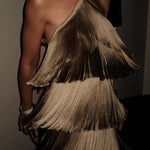 Margovil Halter Ruffle Tiered Fringe Mini Party Dress