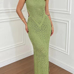 Zafina Crochet Knit Cutout Waist Texture Slit Stretch Maxi Dress