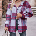 Nadorine Casual Mid-length Plaid Shirt Hooded Jacket