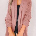 Plain Lapel Cardigan Faux Pocket Blazer