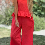 Cotton And Linen Solid Color Sleeveless Top & Wide Leg Pants Two-Piece Set