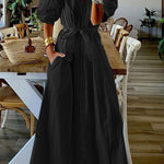 Vintage Pocketed Shirt Midi Dress