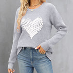 Nadorine Casual Heart Round Neck Pullovers Long Sleeve Sweaters
