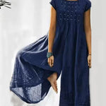 Nadorine Women's Casual Loose Long Short Sleeve Jumpsuit