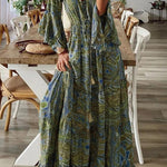 College Vacation Floral Patchwork V Neck A Line Dresses