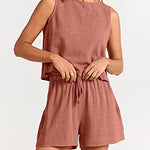 Nadorine 2 Piece Outfits Sets Sleeveless Crop Top Tank Shorts Sets