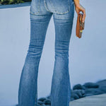 High-waist Jeans Stitching Buttons Micro-flared Pants