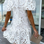 Ever So Sweet Crochet Lace Puff Sleeve Mini Dress
