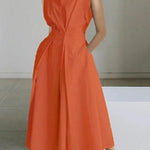 Sleeveless Solid Color Lapel Midi Dresses