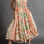 Vintage floral print loose sleeveless jumpsuit